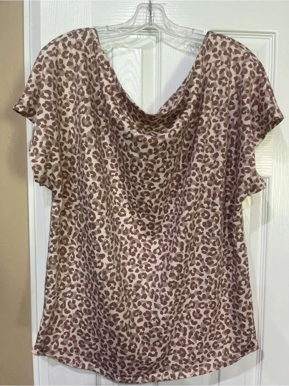 Daytrip Leopard Print off the shoulder or cowl neck Top in Beige and Brown